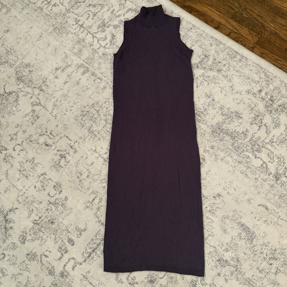 Spiegel Silk Cashmere Mock Neck Sleeveless Midi Dress Purple XS Quiet Luxury